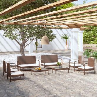 vidaXL Vidaxl - Set Muebles De Jard&iacute;n 8 Piezas Y Cojines Rat&aacute;n Sint&eacute;tico Marr&oacute;n