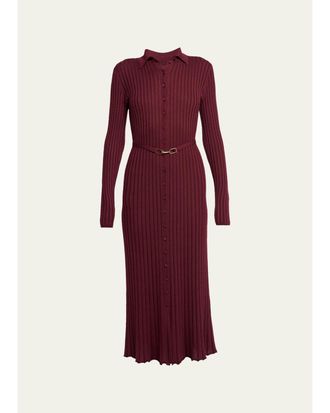 Gabriela Hearst Tenes Cashmere-Silk Rib Belted Midi Polo Dress