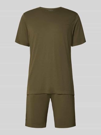 Schiesser Pyjama mit Logo in Oliv, Gr&ouml;&szlig;e 48
