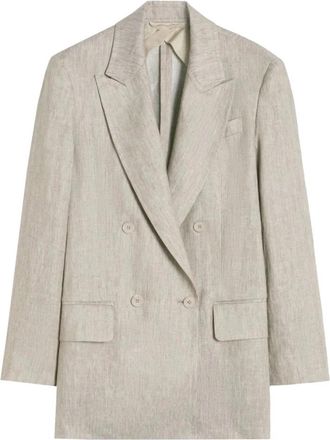 Max Mara Olimpia Double-Breasted Blazer - Dames - Blazers - Grijs - S - Leer - Jassen