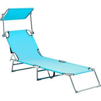 Beliani Beliani - Garden Patio Reclining Sun Lounger with Canopy Steel Foldable Turquoise Foligno