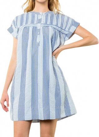 THML Clothing Short Sleeve Striped Dress In Blue
