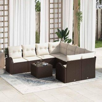 vidaXL Conjunto De Sof&aacute; De Jard&iacute;n 9 Pcs Marr&oacute;n, Crema 55 X 55 X 37 Cm Vidaxl