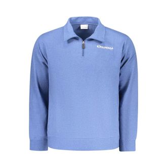 Superga Sweatshirts, male, Blue, Size: 2XL Cotton Crew Neck Sweatshirt with Ribbed Trims