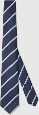 Gucci Striped Double G Silk Jacquard Tie, Blue