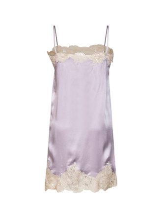 Chlo&eacute; Silk Satin with Lace Trim Mini Dress - Purple