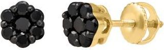LuvMyJewelry Black Diamond Floral Stud Earrings in 10K Yellow Gold at Nordstrom Rack