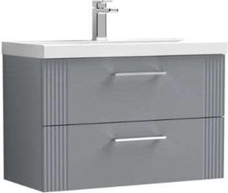Nuie Nuie - Deco Satin Grey 800mm Wall Hung 2 Drawer Vanity Unit and Curved Ceramic Basin - DPF295G