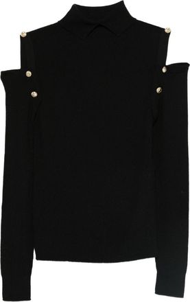 D.exterior D. Exterior Black Ribbed Knit Sweater With Cold-Shoulder Cut