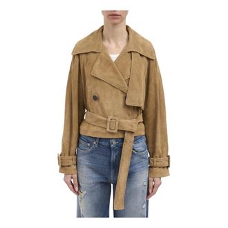 S.W.O.R.D 6.6.44 Light Jackets, female, Beige, Size: XS Chiodo corto in suede