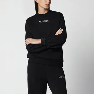 Moncler Felpa nera in cotone con logo