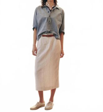 The Great. Pleated Column Skirt In Cream Pinstripe