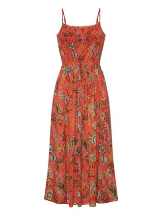 Cara Cara Carmen ruffled-trim smocked-panel midi dress - Orange