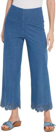 Lyss&eacute; Eyelet Hem Pull-On Crop Wide Leg Knit Jeans in Mid Wash at Nordstrom Rack, Size 3X