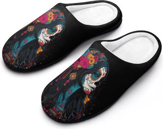 Generic Dia De Los Muertos Calavera Funny Mens Cotton Slippers Soft Non-Slip Rubber Sole House Slipper Indoor Outdoor