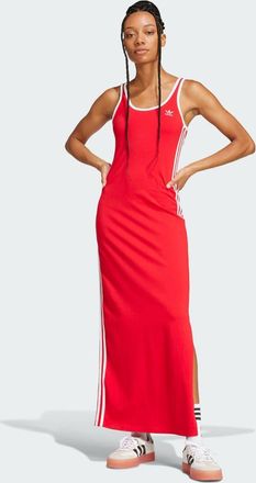 adidas Originals adicolor - Vestito lungo stile canotta rosso scarlatto better e bianco con 3 strisce