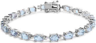 House of Brilliance 925 Sterling Silver 11.0 Cttw Oval Shaped Created Light Blue Topaz Link Bracelet - 7 inch