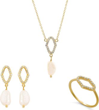 Orphelia Normandi&euml; Dames 925 Sterling Zilveren Set: Ketting + Oorbellen + Ring - Gouden SET-7574/G