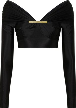 Paco Rabanne Gathered Cotton Jersey Crop Top - Dames - Longsleeves - Zwart - S - Katoen - Tops