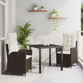 vidaXL Vidaxl - Conjunto De Comedor De Jard&iacute;n 3 Pcs Marr&oacute;n Rat&aacute;n Sint&eacute;tico