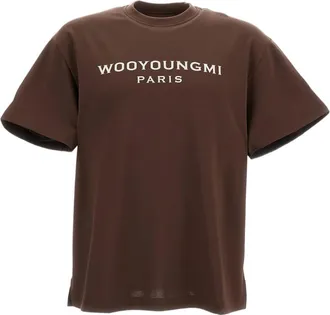 Wooyoungmi Oversized Brown Cotton Jersey T-Shirt with Contrast Logo