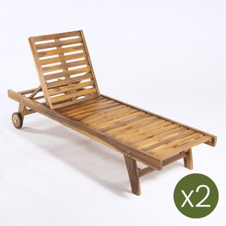 ED&Egrave;N JARD&Iacute; Pack de 2 tumbonas para jard&iacute;n con ruedas reclinable 65x200x35 cm