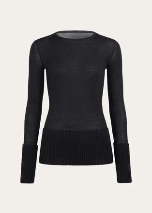 Alaia Merino Wool Long-Sleeve Crewneck Top