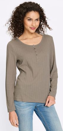 Heine Langarmshirt HEINE Shirt, Damen, Gr. 34, taupe, 95% Baumwolle, 5% Elasthan, unifarben, Rundhals, Shirts Langarmshirt