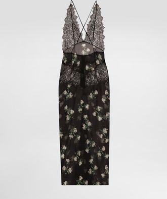 Dolce & Gabbana Violets-print Dress With Lace Insert - Woman Dresses Multicolor 36