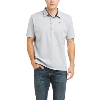 Ariat Mens Medal Polo Shirt in Heather Gray Cotton, Size X-Small, by Ariat