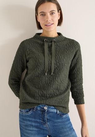 Cecil Sweater CECIL, Damen, Gr. M (40), raw khaki, Web, Obermaterial: 78% Baumwolle, 20% Polyester, 2% Elasthan, unifarben, normal h&uuml;ftbedeckend, Rundhals, 