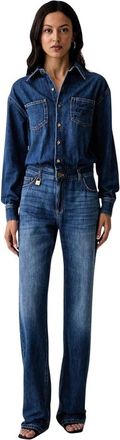 Elisabetta Franchi Denim jumpsuit met juwelen slotje - Dames - Jumpsuits - Blauw - M - Denim - Jumpsuits & Playsuits
