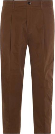 Nine In The Morning Broeken, Heren, Bruin, L, Bruine Broek met Rechte Pijp