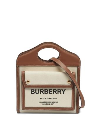 Burberry mini pocket tote bag - women - Canvas/Calf Leather/Calf Leather/Fabric - One Size - Neutrals