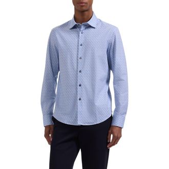 Bugatchi James OoohCotton Geometric Print Button-Up Shirt in Iris at Nordstrom, Size Xxx-Large