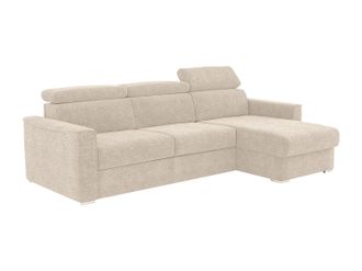 Vente-Unique Sof&aacute; rinconera reversible convertible tipo italiano en chenilla beige - Cama con lamas anchas de 140 cm - Colch&oacute;n de 22 cm con viscoel&aacute;stica VIZIR