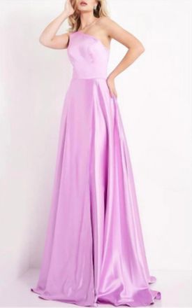 Jovani One Shoulder Satin Gown In Lilac