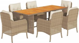 vidaXL Set Comedor De Jard&iacute;n 7 Pzas Con Cojines Rat&aacute;n Sint&eacute;tico Beige Vidaxl