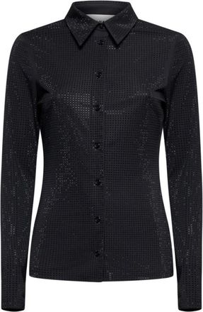 Silvian Heach Zwarte blouse met glanzende afwerking - Dames - Overhemden - Zwart - L - Polyester - Overhemden