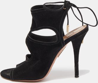 Aquazzura Black Suede Tie Up Strap Sandals
