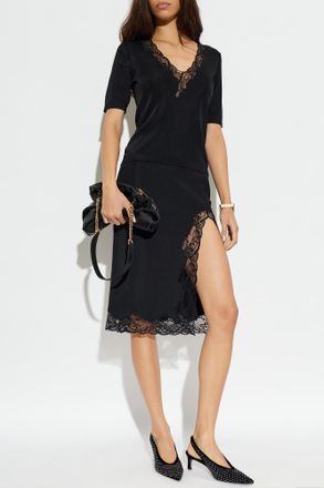 Balmain Skirt With Lace Trim, Womens, Black