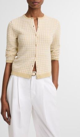 Vince Gingham Check Wool & Cotton Blend Cardigan in Off White/Maiz at Nordstrom, Size Xx-Small
