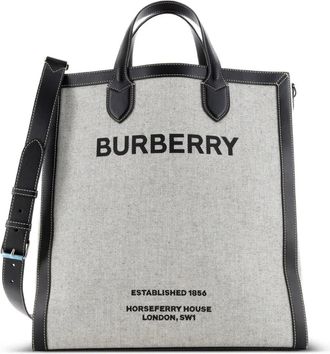 Burberry Kane Horseferry Print Canvas with Leather Tall tote bag - Zwart