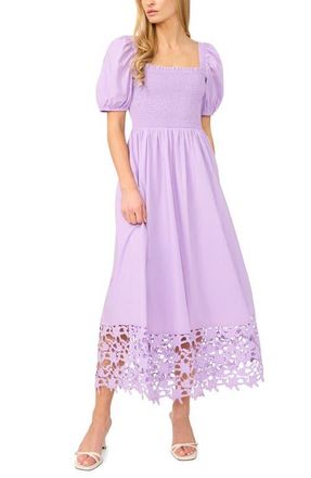 CeCe by Cynthia Steffe Smocked Cutout Puff Sleeve Midi Dress in Lilac Breeze at Nordstrom, Size X-Large