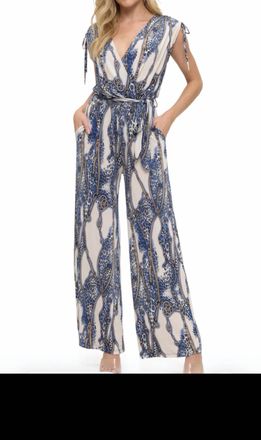 Ariella Floral Tie Shoulder Jumpsuit In Chain Link Blue