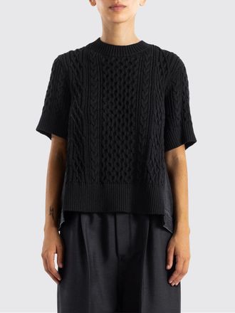sacai Maglia girocollo a maniche corte con orlo asimmetrico in misto cotone