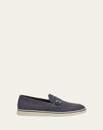 Ferragamo Mens Tancredi Suede Boat Shoe Loafers