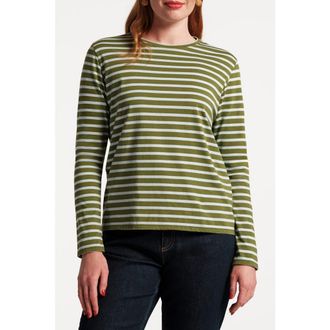 Frances Valentine Long Sleeve Striped Tee Shirt Stripe 100% Pima Cotton in Olive/light Blue at Nordstrom, Size X-Small