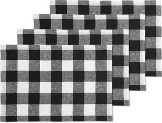 Solino Home Linen Placemats Set of 4, 14 x 19 Inch for Dining Table, Holiday and Everyday Table Decor - Buffalo Check in Black And White at