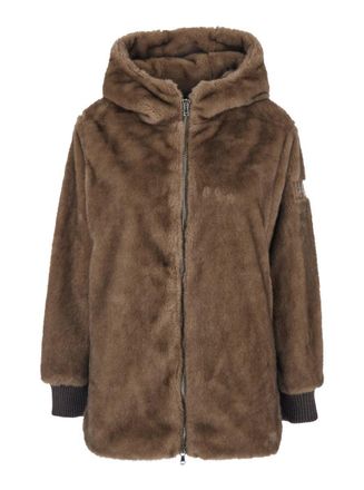 Tatras Arabis Brown Jacket With Fixed Hood And Logo Patch On The Sleeve In Faux Fur Woman